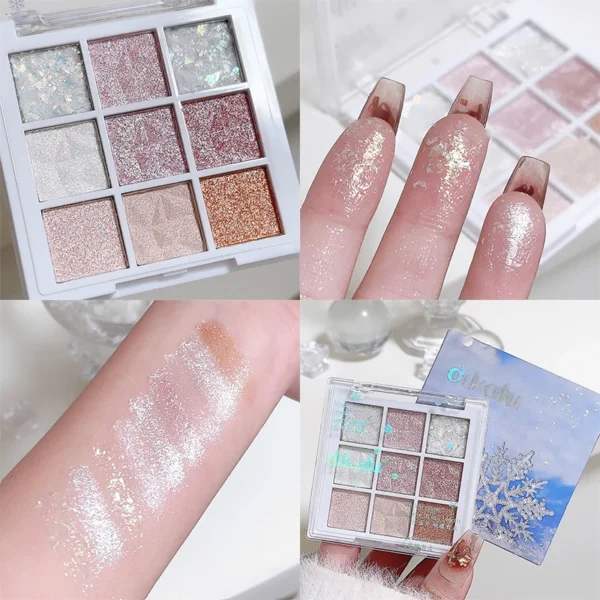 Snow Sequin 9-Color Eye Shadow Palette Glitter Snowflake Diamond White Eye Shadow Korean Charming Contour Eyes Make Up Palette - Image 3
