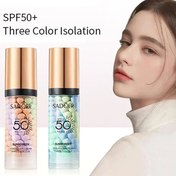 Face Makeup Primer Tri-color Cream Contour Color Isolation Waterproof Makeup Foundation Natural Makeup Base Cream 40g - Image 2