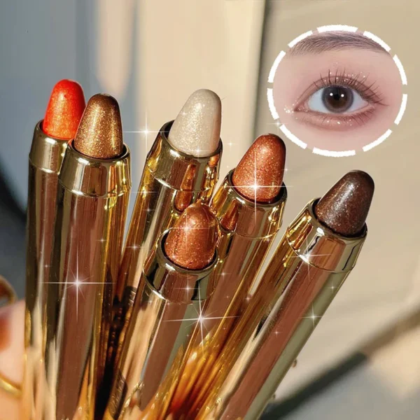 Shimmer Eyeshadow Stick Easy Glitter Highlighter Eyeshadow Pencil Brightening Makeup Pink Silkworm Champagne Gold Eyeliner - Image 4