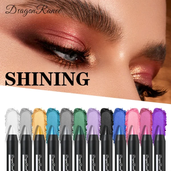 Smoky Dark Green Eyeshadow Pencil Stick Waterproof Pearlescent 12 Colors Metallic Glitter Eye Shadow Highlighter Pen Makeup Tool - Image 3