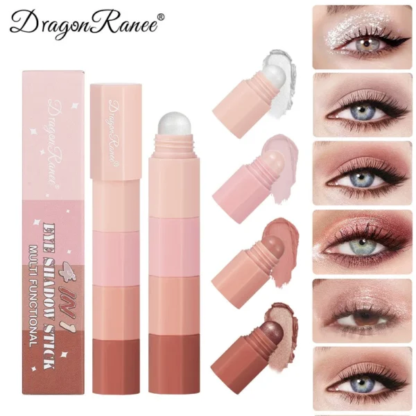 Coral Brown Mini Eye Shadow Stick 4 IN 1 Combo Pearlescent Metallic High Gloss Highlighter Multi-purpose Eyeshadow Crayon Pen - Image 2